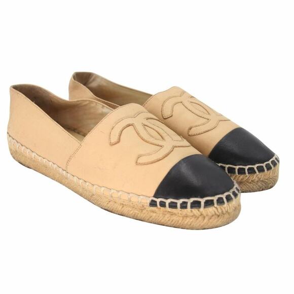 Chanel Espadrille 37 Large CC Leather Embroidered Cap Toe Flats CC-0803N-0004 - Picture 5 of 11